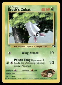 Pokemon Cards Brock's Zubat 74/132 Gym Heroes WOTC Common NM - Image 1