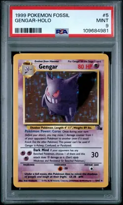 1999 POKEMON FOSSIL #5 GENGAR-HOLO PSA 9 - Image 1