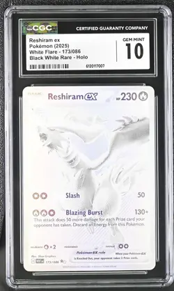 CGC 10 Reshiram EX 173/086 Black White Rare Holo White Flare Pokemon - Image 1