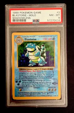 1999 POKEMON BASE SET SHADOWLESS #2 BLASTOISE-HOLO PSA 8 - Image 1