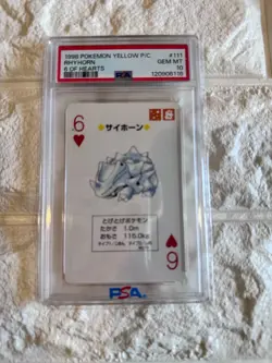 1998 POKEMON YELLOW VERSION PLAYING CARDS 111 RHYHORN 6 OF HEARTS PSA10 POP4 - Image 4