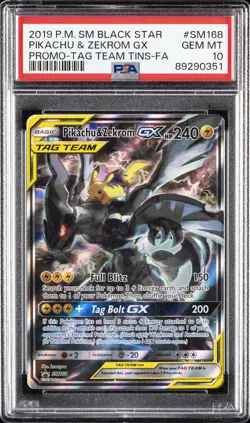 2019 POKEMON SM BLACK STAR PROMO #SM168 FULL ART/PIKACHU & ZEKROM GX PSA 10 - Image 1