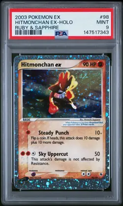 2003 POKEMON EX RUBY & SAPPHIRE #98 HITMONCHAN EX-HOLO PSA 9 - Image 1