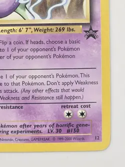 Vintage 2000 Mewtwo WOTC Black Star Promo #12 Pokemon Card Excellent - Image 4