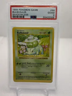 1999 POKEMON BASE SET SHADOWLESS #44 BULBASAUR PSA 2 GOOD - Image 1