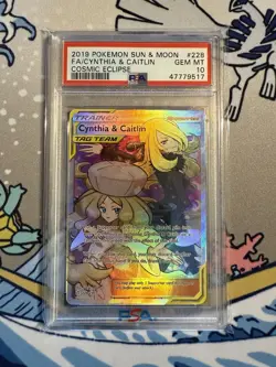 2019 Pokemon Sun & Moon Cosmic Eclipse #228 FA Cynthia & Caitlin PSA 10 Gem Mint - Image 1