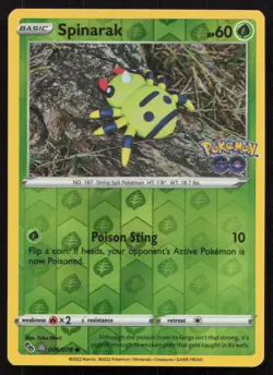 Spinarak 006/078 Common Pokemon GO Pokemon Reverse Holo Near Mint - Image 1