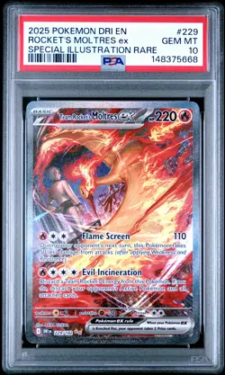 2025 POKEMON DRI EN-DESTINED RIVALS #229 TEAM ROCKET'S MOLTRES EX PSA 10 - Image 1