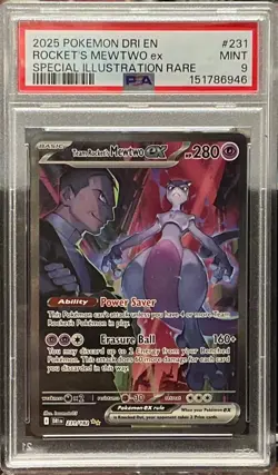 2025 POKEMON DRI EN-DESTINED RIVALS #231 TEAM ROCKET'S MEWTWO EX PSA 9 - Image 1