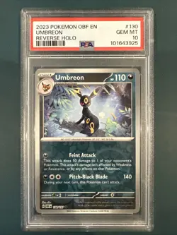 130/197 UMBREON 2023 POKEMON OBF EN-OBSIDIAN FLAMES REVERSE HOLO PSA 10 TCG - Image 1