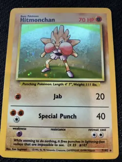 Pokemon TCG Hitmonchan Base Set 7/102 Holo 1999-2000 Wizards Base Set Holo Lp+ - Image 1