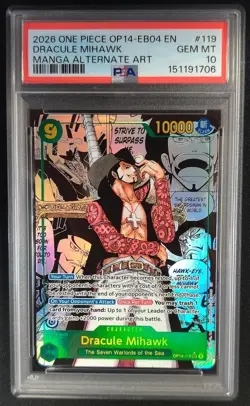 PSA 10 GEM MINT Dracule Mihawk (MANGA ART) OP14-119 SEC One Piece Graded Card - Image 1