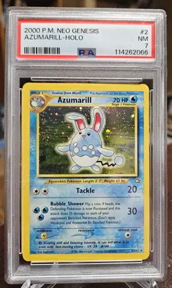Pokemon TCG Azumarill Neo Genesis Holo Card 2/111 Unlimited Rare Swirl PSA 7 - Image 1