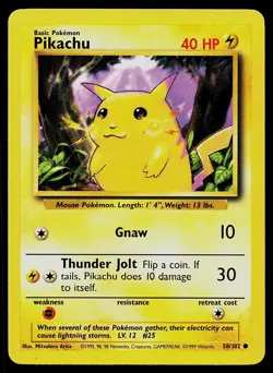 Pokemon Card Base Set Unlimited Pikachu 58/102 Common - Image 1