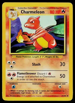 Pokemon Card Base Set Unlimited Charmeleon 24/102 Uncommon - Image 1