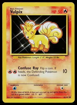 Pokemon Card Base Set Unlimited Vulpix 68/102 Common - Image 1