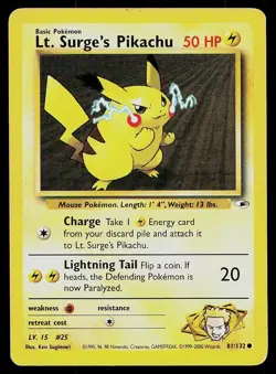Pokemon Card Gym Heroes Lt. Surge's Pikachu 81/132 Unlimited Common - Image 1