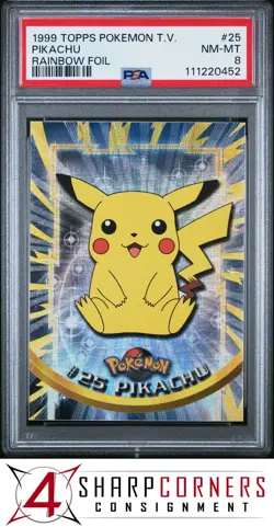 1999 TOPPS POKEMON TV RAINBOW FOIL #25 PIKACHU PSA 8 - Image 1