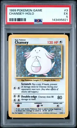 1999 POKEMON BASE SET UNLIMITED #3 CHANSEY-HOLO PSA 5 - Image 1