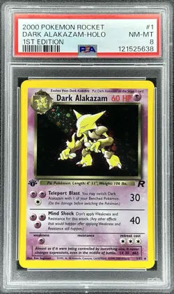 2000 Pokemon Team Rocket Dark Alakazam 1st Edition Holo #1/82 (PSA 8) - Image 1