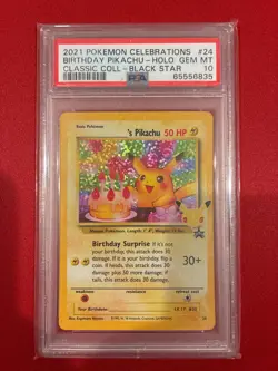 2021 Pokemon Celebrations Classic Coll. Birthday Pikachu-Holo #24 GEM MT PSA 10 - Image 1