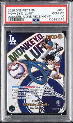 2025 ONE PIECE PROMOS DODGERS X ONE PIECE NIGHT #010 MONKEY D. LUFFY PSA 10 - Image 1