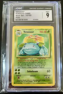 Pokemon Venusaur 15/102 CGC 9 MINT Base Set Unlimited Holo Rare 1999 WOTC - Image 1