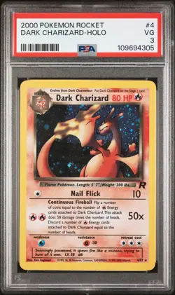 Dark Charizard 4/82 Holo Unlimited Team Rocket Pokemon TCG PSA 3 - Image 1
