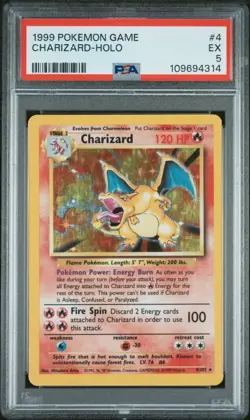 Charizard 4/102 1999 Base Set Unlimited Holo Pokemon WoTC Vintage PSA 5 - Image 1
