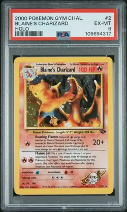 Pokemon 2000 Blaine's Charizard 2/132 Holo Unlimited Gym Challenge PSA 6 - Image 1