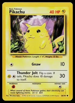 Pokemon Card Base Set Unlimited Pikachu 58/102 Common - Image 1