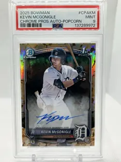 Kevin McGonigle 2025 Bowman Chrome 1st Auto 2/5 Popcorn #CPA-KM (AU, RC) PSA 9 - Image 1