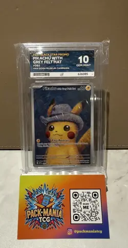 ACE 10 Pikachu Grey Felt Hat 085 - Pokemon Van Gogh promo PERFECT SUB GRADES - Image 1