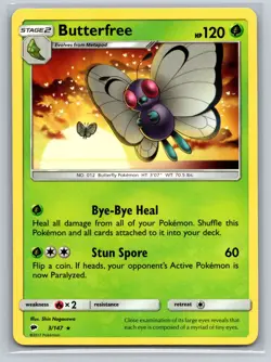 Butterfree 3/147 Burning Shadows Pokemon TCG Grass Stage 2 Bye-Bye Heal Rare - Image 1