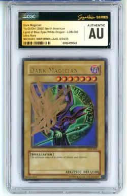 CGC Signed Michael Sinterniklass Yu-Gi-Oh! TCG Dark Magician LOB-005 Ultra Rare - Image 1