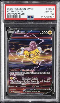2023 POKEMON SWORD & SHIELD CROWN ZENITH #GG41 FULL ART/RAIKOU V PSA 10 - Image 1