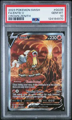 2023 POKEMON SWORD & SHIELD CROWN ZENITH #GG36 FULL ART/ENTEI V PSA 10 - Image 1