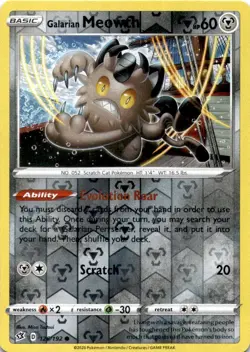 GALARIAN MEOWTH 126/192 C REBEL CLASH POKEMON REVERSE HOLO MP - Image 1