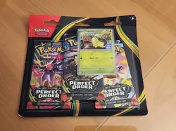 Pokemon Mega Evolution Perfect Order 3-Pack Blister (Chikorita Promo) Sealed - Image 1