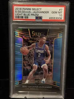 2018 Select Shai Gilgeous-Alexander Light Blue Prizm #7 PSA 10 GEM MT RC * #/299 - Image 1