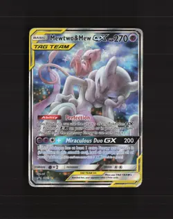 Mewtwo & Mew GX SM191 Sun & Moon Full Art Black Star Promo Holo Pokemon Card DMG - Image 1