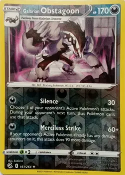 161/264 GALARIAN OBSTAGOON REVERSE HOLO FUSION STRIKE POKEMON CARD - Image 1