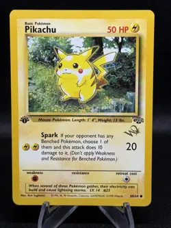 Pikachu 60/64 1st Edition Jungle W Stamp MP/HP WOTC Pokemon TCG Vintage Single - Image 1