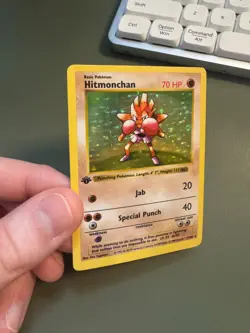 Pokemon Hitmonchan 1st Edition Holo Base Set Shadowless 007/102 MP - Image 1