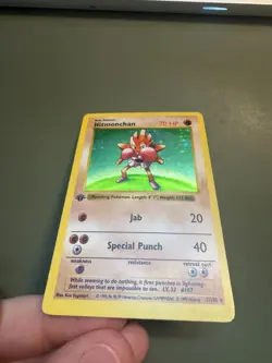 Pokemon Hitmonchan 1st Edition Holo Base Set Shadowless 007/102 MP - Image 2