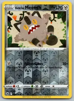 Pokemon Crown Zenith - Reverse Holo Galarian Meowth 084 - Image 1