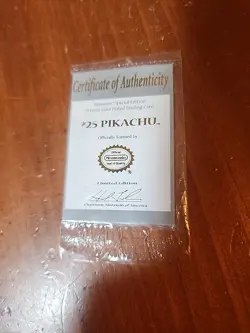 Certificate of Authenticity ONLY Pokemon 23k Gold-Plated Pikachu Sealed - Image 1