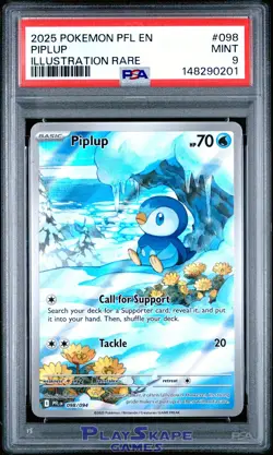 Pokemon Card PSA 9 Piplup 098/094 PFL Phantasmal Flames Illustration Rare 2025 - Image 1