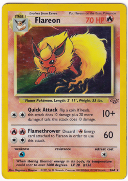 Flareon 3/64 Jungle Holo Rare Vintage WOTC Pokemon Card Heavy Play - Image 1