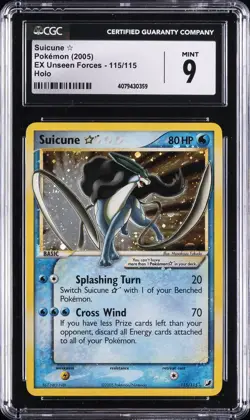 2005 POKEMON EX UNSEEN FORCES HOLO #115/115 SUICUNE GOLD STAR CGC 9 - Image 1